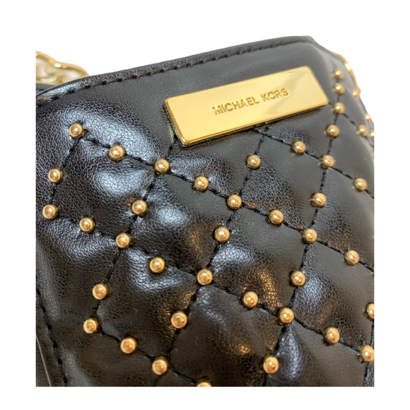 RARE TO FIND MK Studded Leather Crossbody Phone Bag adjustable Golden Chain - Picture 4 of 12